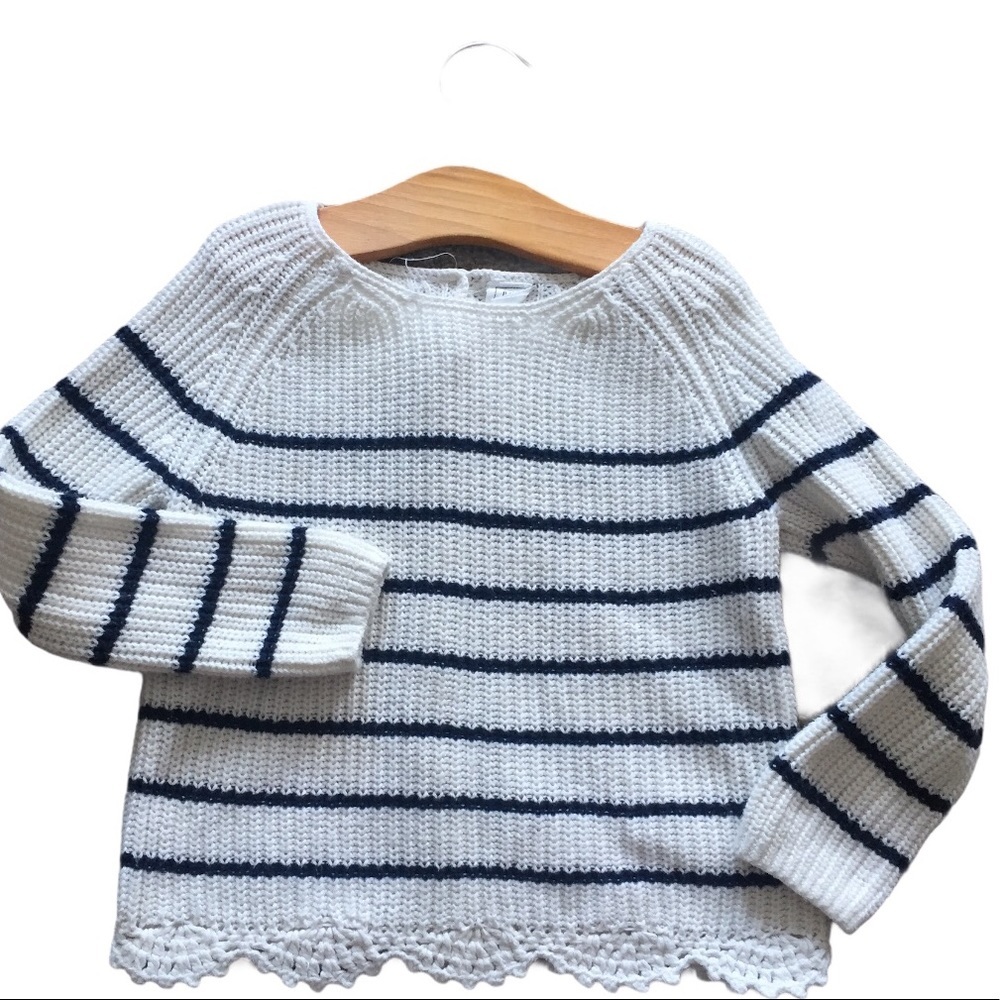 BABYGAP Breton Stripe Scalloped Crochet Knit Sweater 3Y
